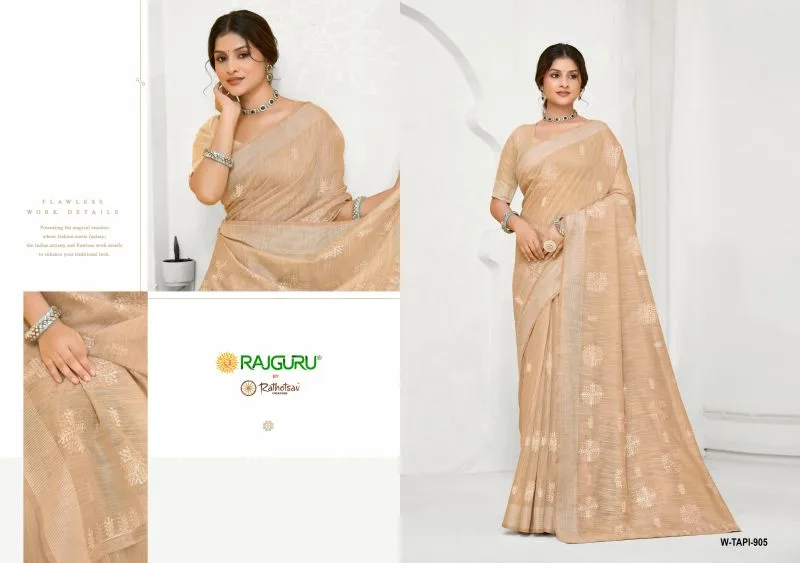 Tapi By Rajguru Semi Cotton Thread Work Saree 